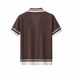 Contrast Trim Mesh Knit Button-Up COFFEE