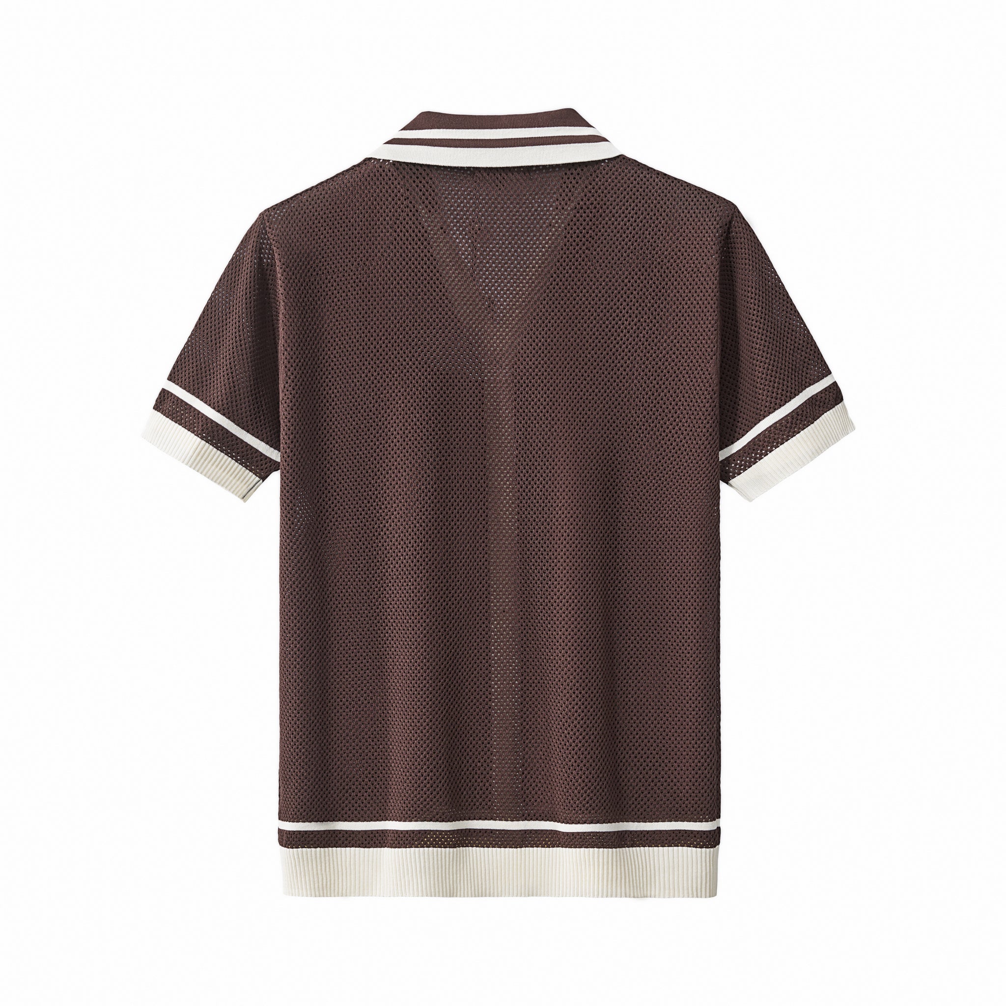 Contrast Trim Mesh Knit Button-Up COFFEE