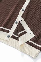 Contrast Trim Mesh Knit Button-Up COFFEE