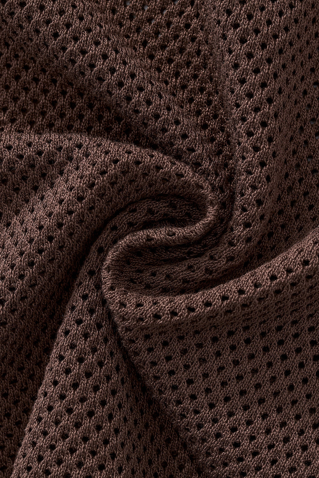 Contrast Trim Mesh Knit Button-Up COFFEE