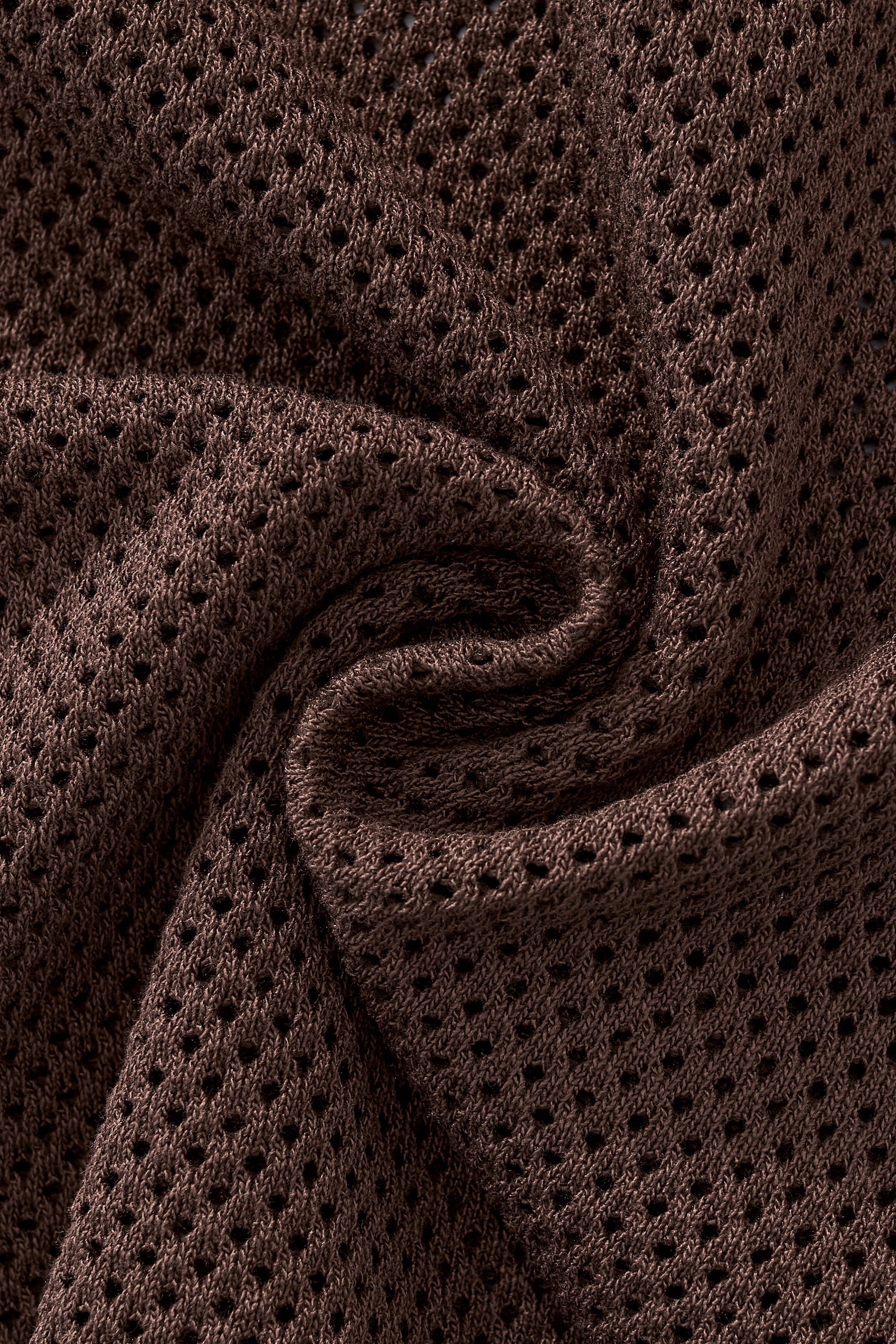 Contrast Trim Mesh Knit Button-Up COFFEE
