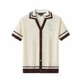 Contrast Trim Mesh Knit Button-Up IVORY