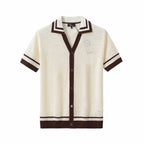 Contrast Trim Mesh Knit Button-Up IVORY