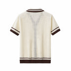 Contrast Trim Mesh Knit Button-Up IVORY