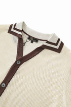 Contrast Trim Mesh Knit Button-Up IVORY