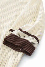 Contrast Trim Mesh Knit Button-Up IVORY