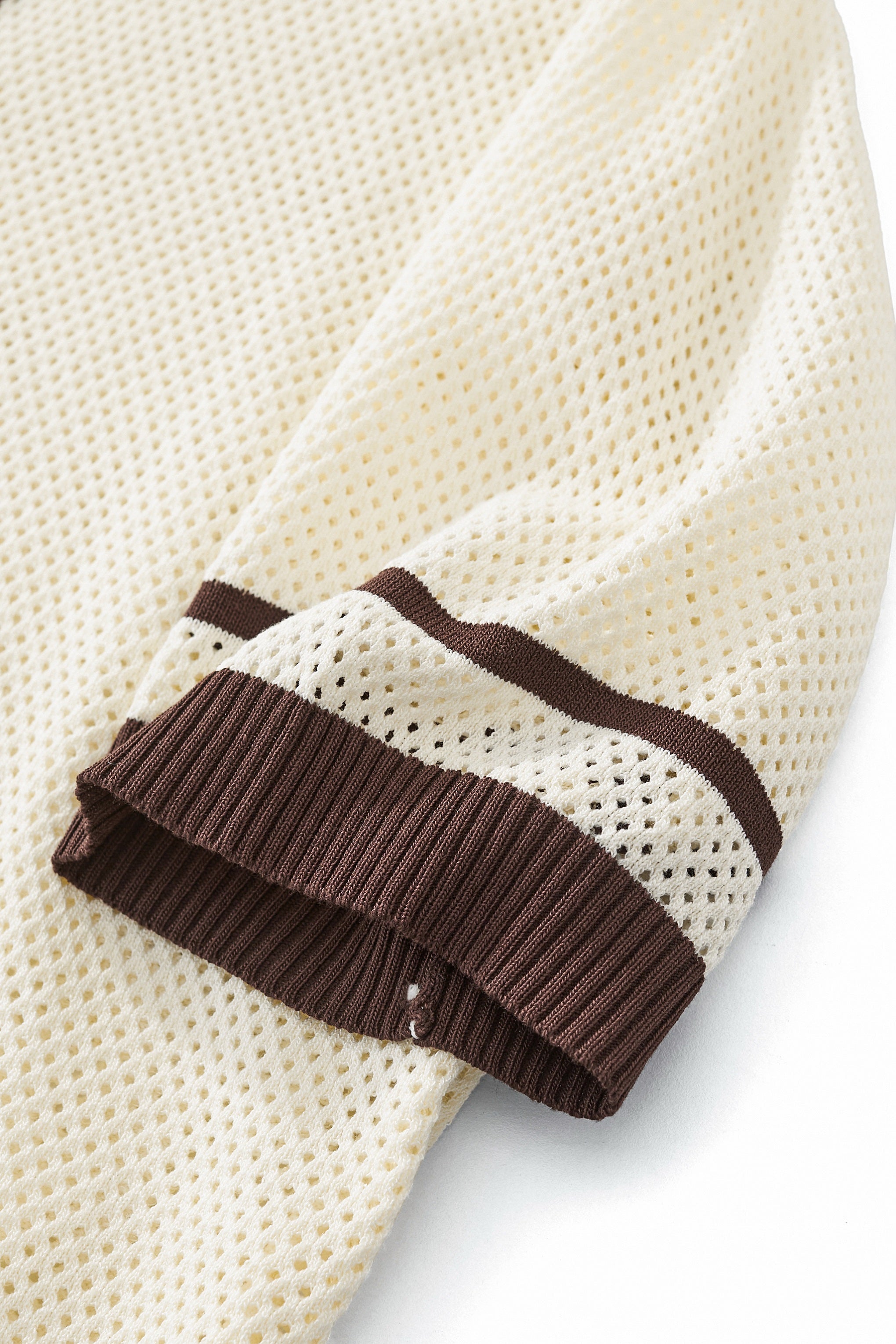 Contrast Trim Mesh Knit Button-Up IVORY