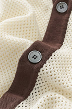 Contrast Trim Mesh Knit Button-Up IVORY