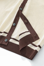 Contrast Trim Mesh Knit Button-Up IVORY