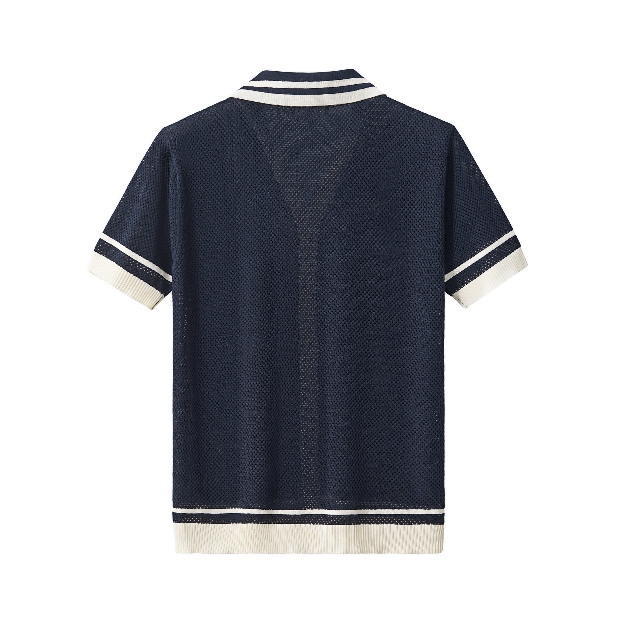 Contrast Trim Mesh Knit Button-Up NAVY