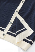 Contrast Trim Mesh Knit Button-Up NAVY
