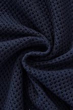 Contrast Trim Mesh Knit Button-Up NAVY