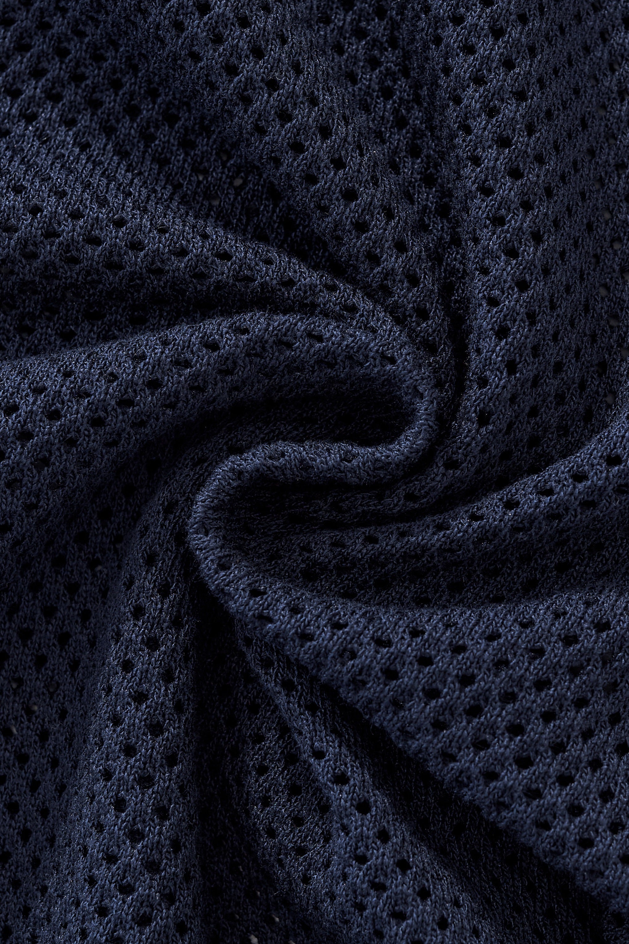 Contrast Trim Mesh Knit Button-Up NAVY