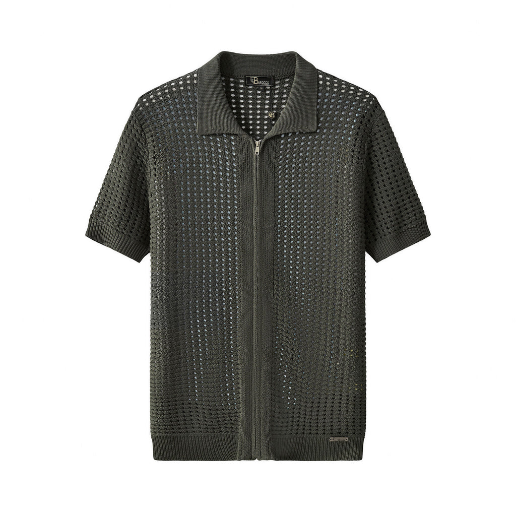 Breeze Mesh Zip Knit SS Shirt ARMY GREEN