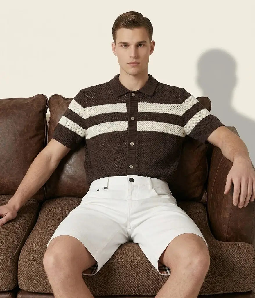 Marina Stripe Knit SS Shirt COFFEE