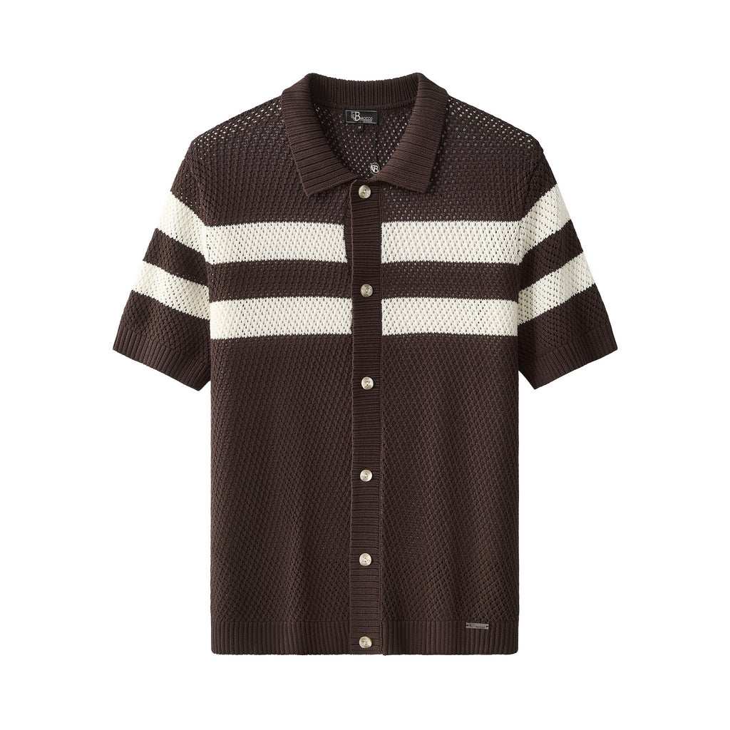 Marina Stripe Knit SS Shirt COFFEE