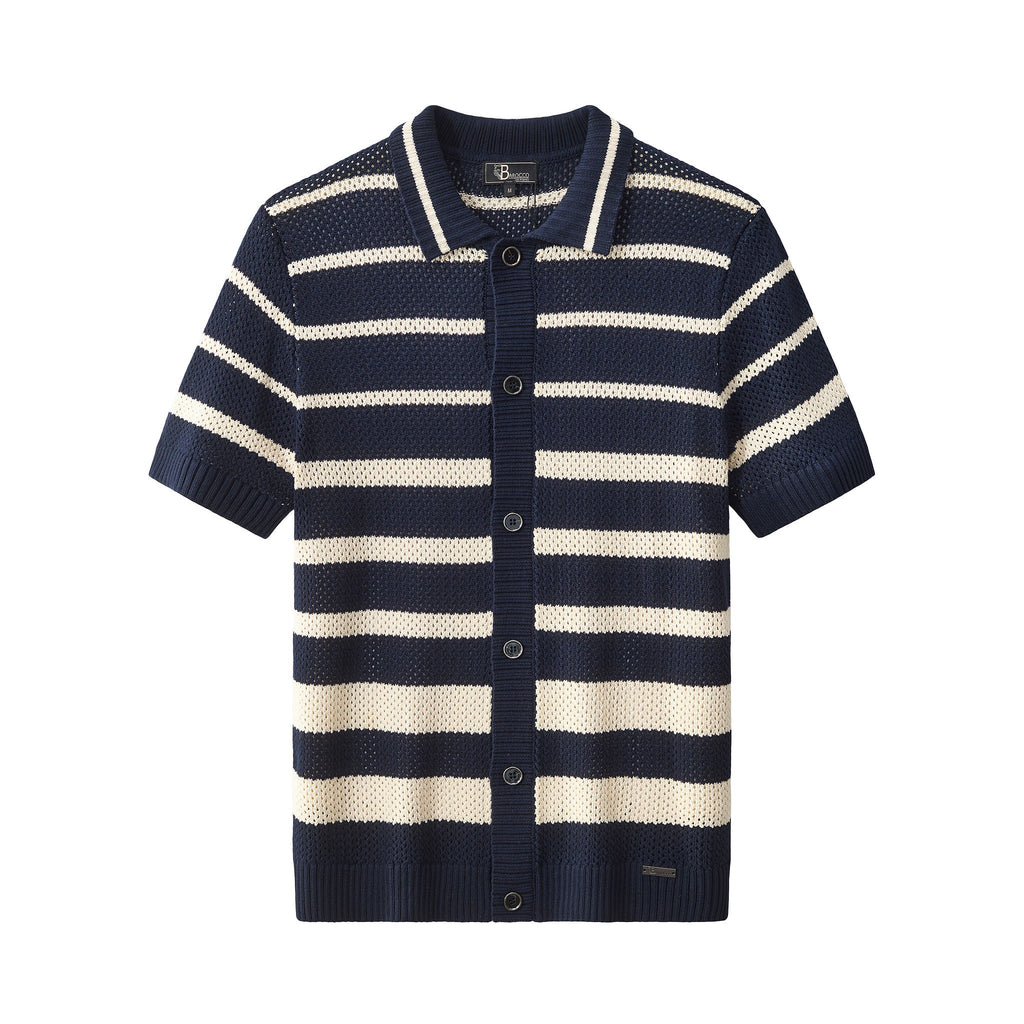 Regatta Mesh Stripe Knit SS Shirt NAVY