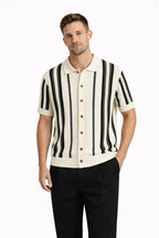 Riviera Stripe Mesh Knit SS Shirt IVORY