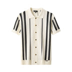 Riviera Stripe Mesh Knit SS Shirt IVORY