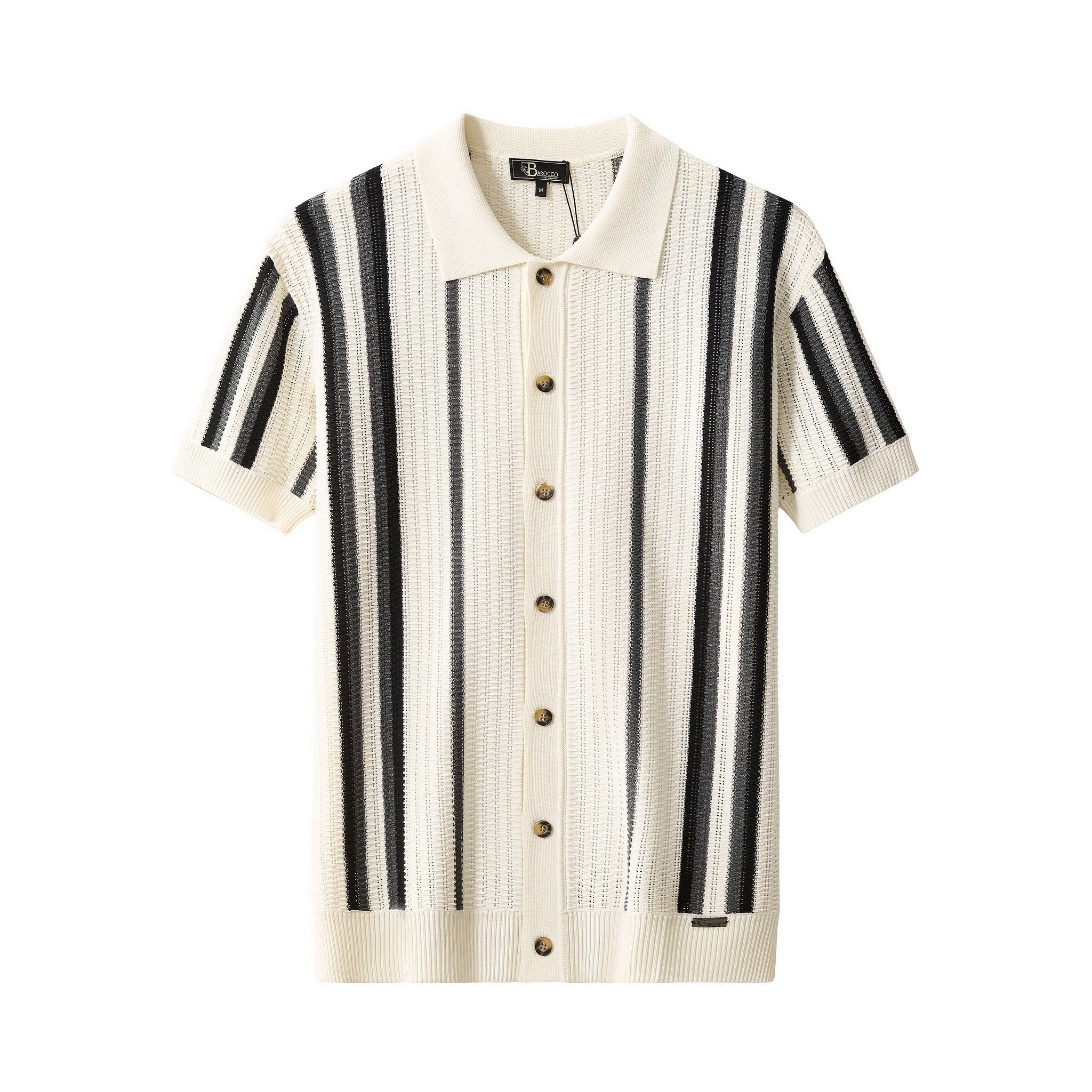 Riviera Stripe Mesh Knit SS Shirt IVORY