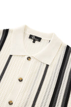 Riviera Stripe Mesh Knit SS Shirt IVORY
