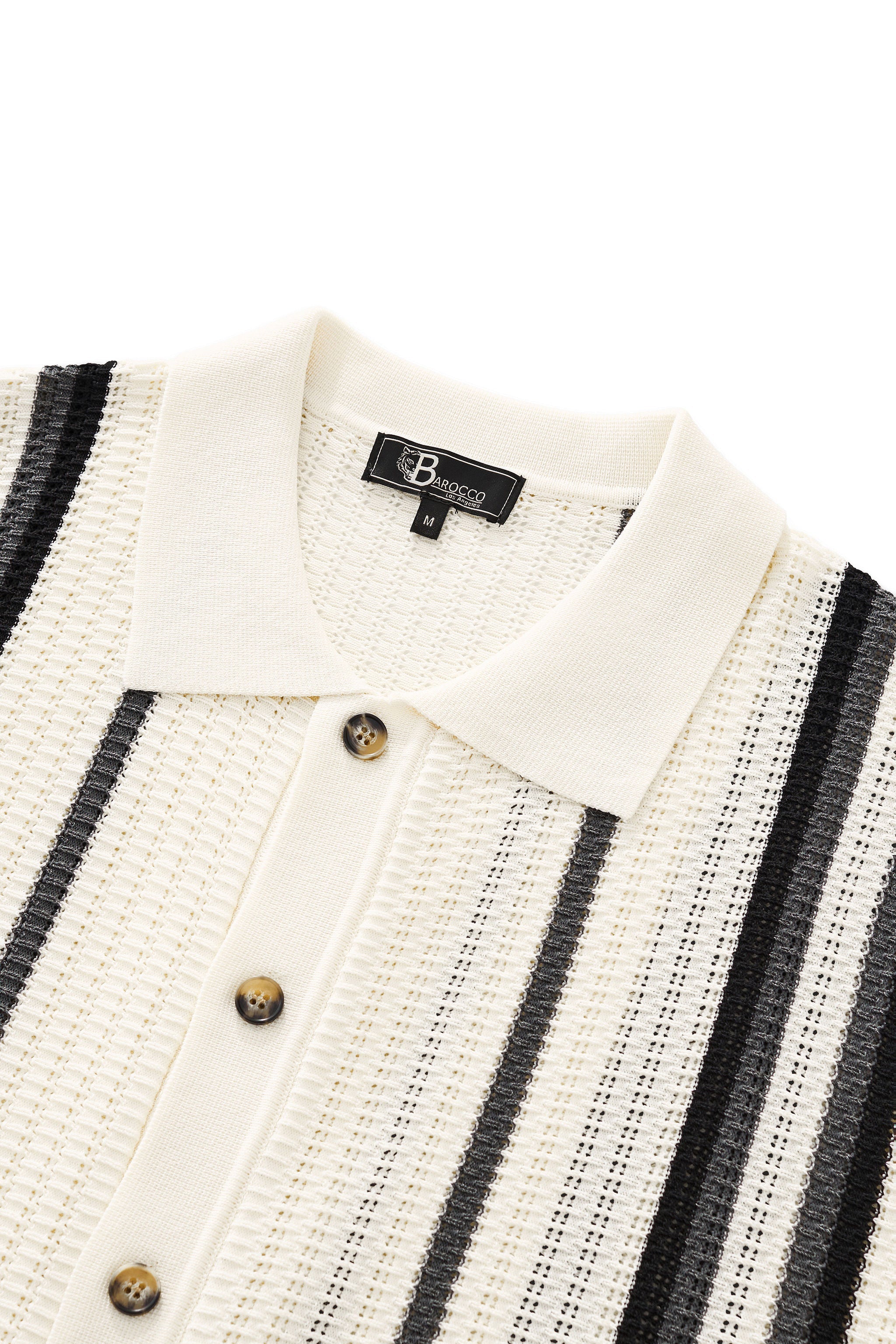 Riviera Stripe Mesh Knit SS Shirt IVORY