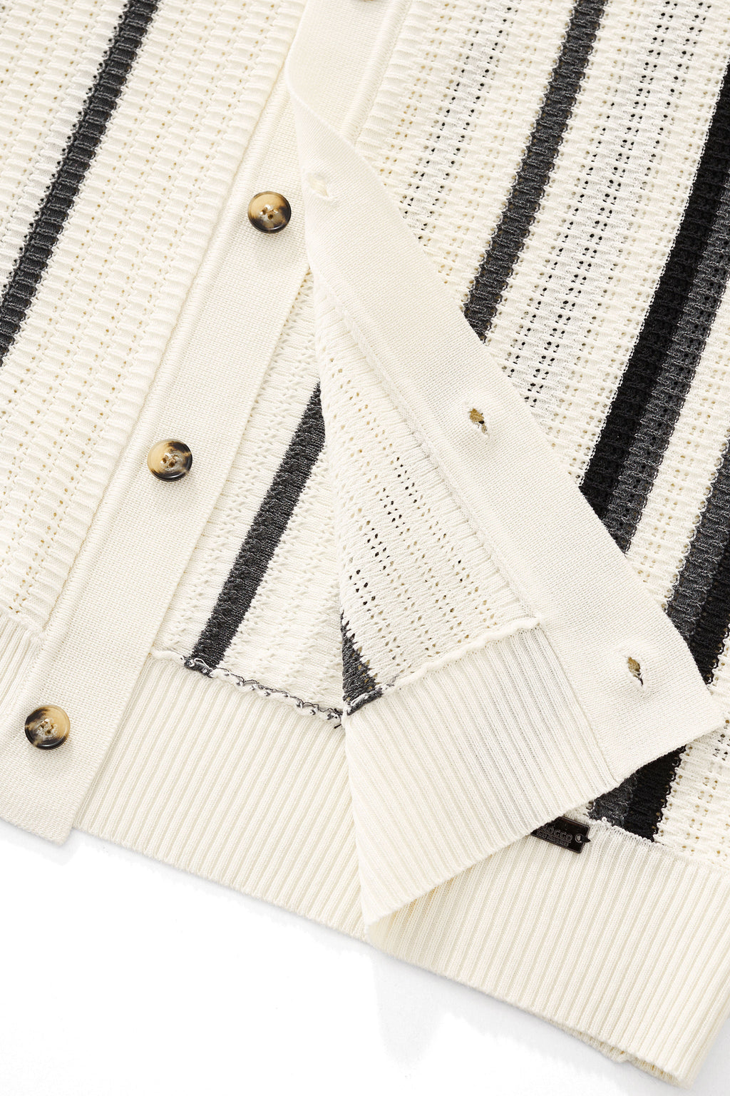 Riviera Stripe Mesh Knit SS Shirt IVORY