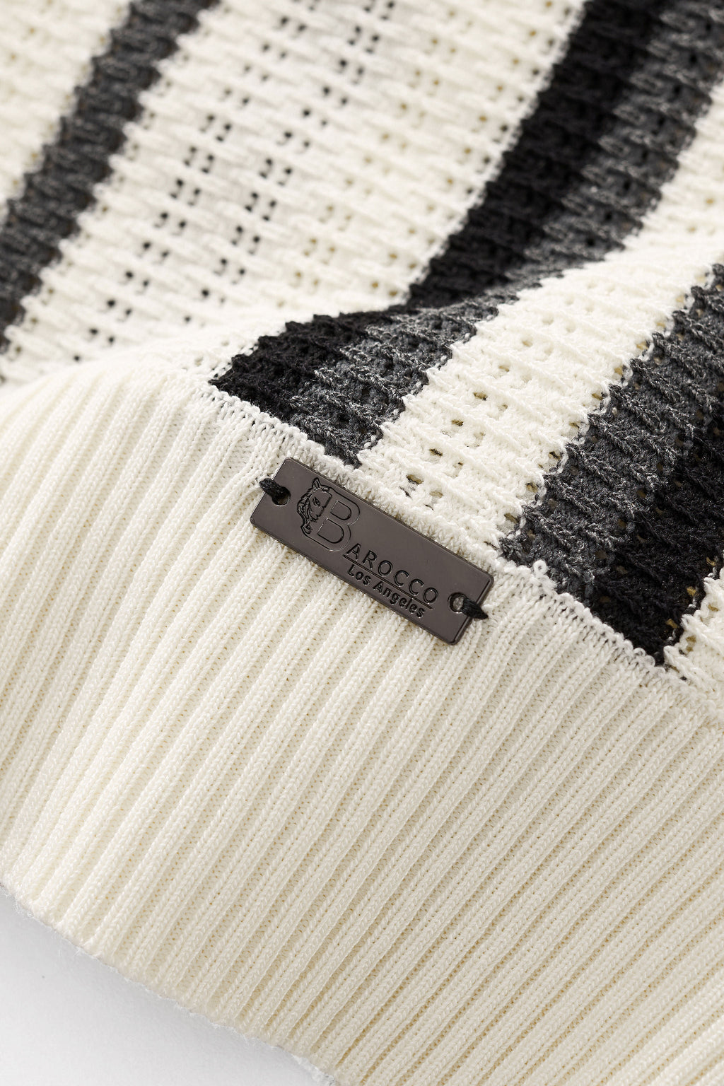 Riviera Stripe Mesh Knit SS Shirt IVORY