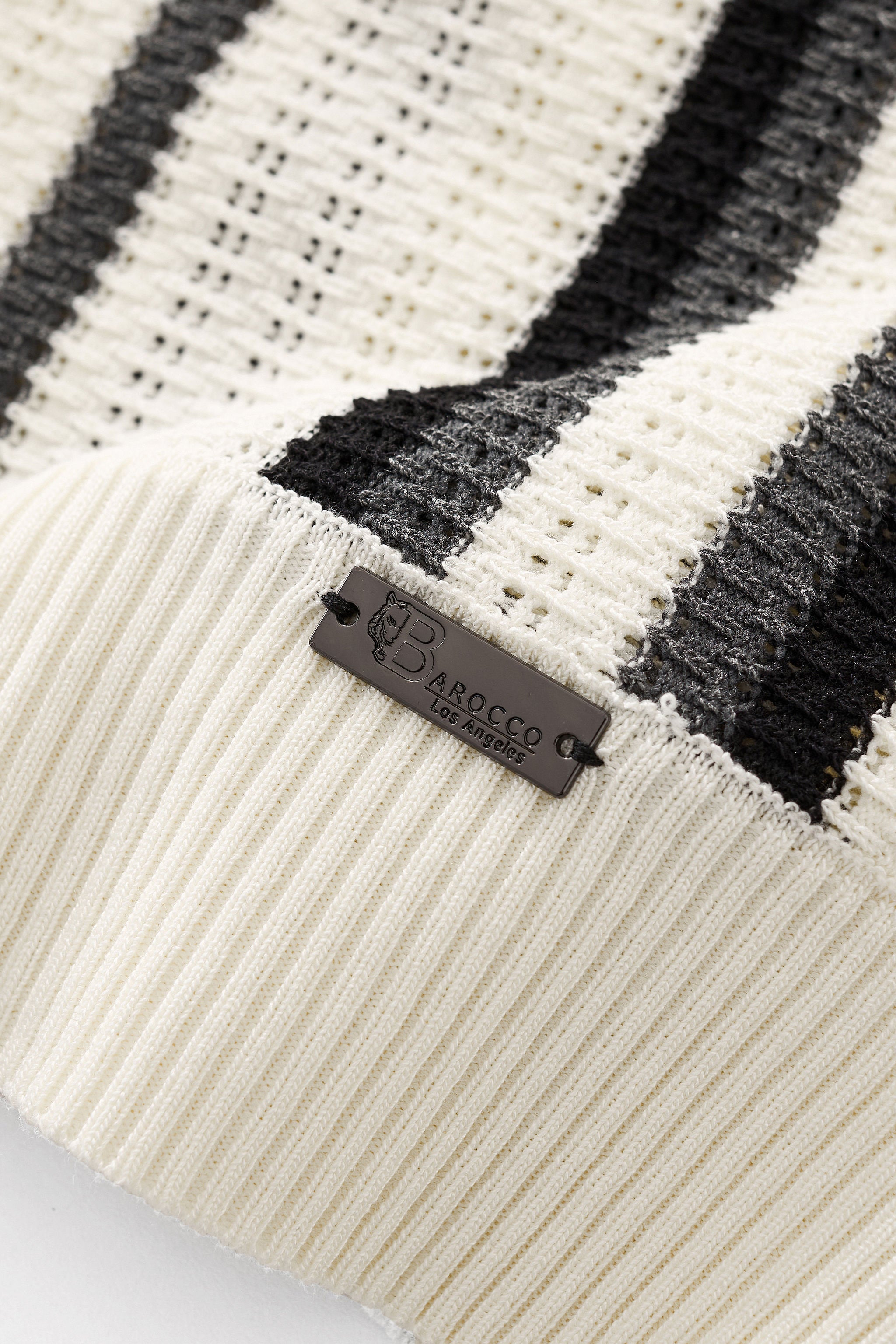 Riviera Stripe Mesh Knit SS Shirt IVORY