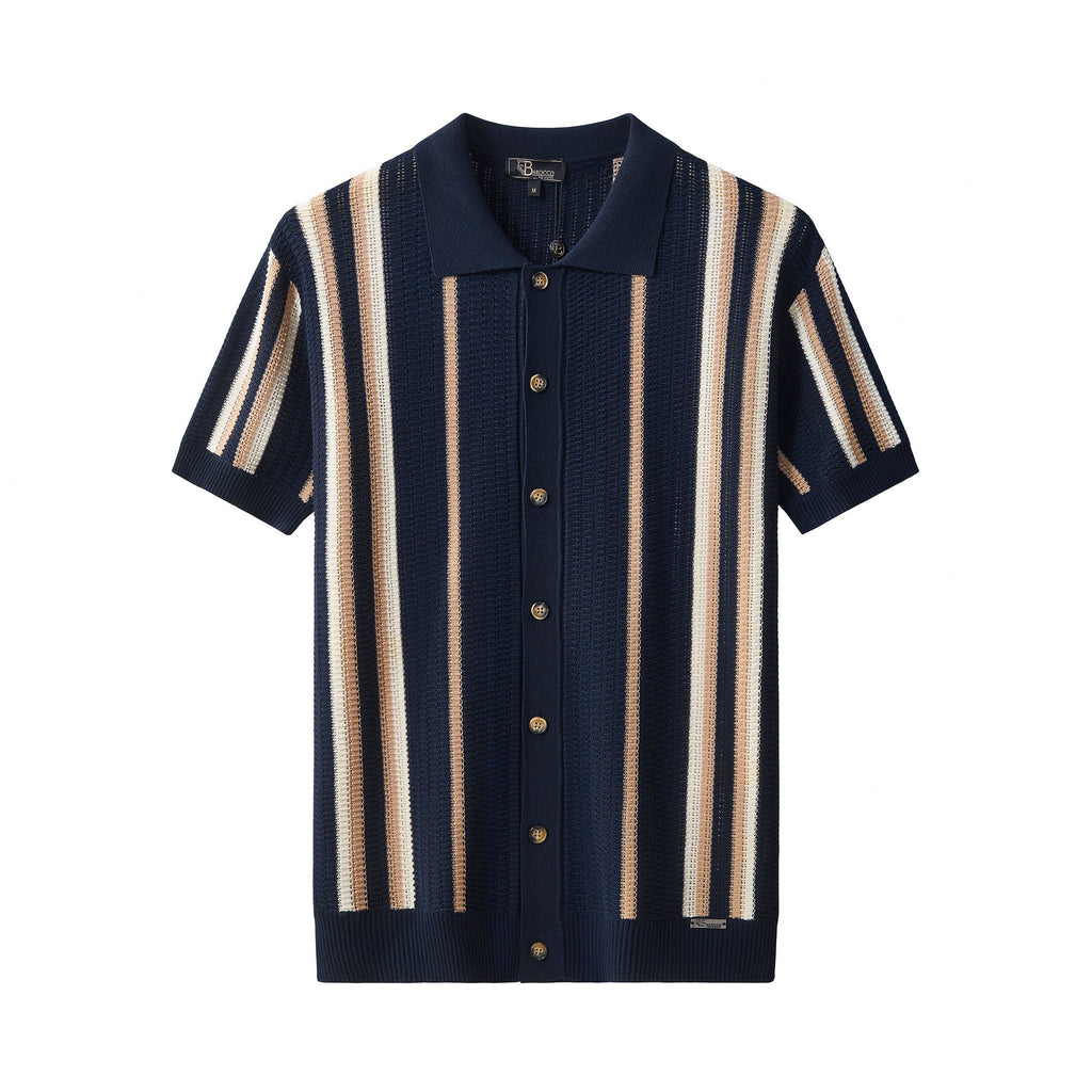 Riviera Stripe Mesh Knit SS Shirt NAVY