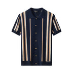 Riviera Stripe Mesh Knit SS Shirt NAVY