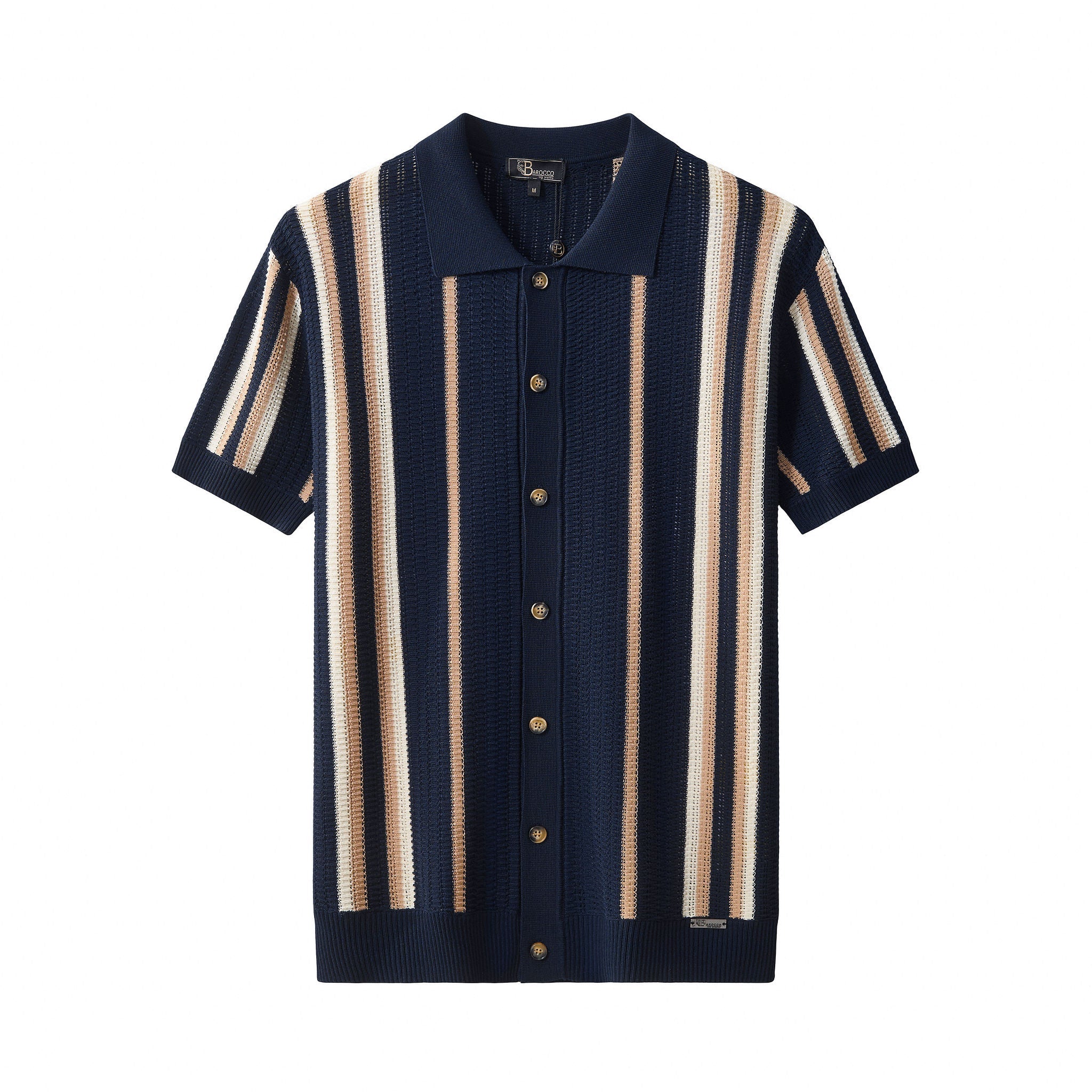 Riviera Stripe Mesh Knit SS Shirt NAVY