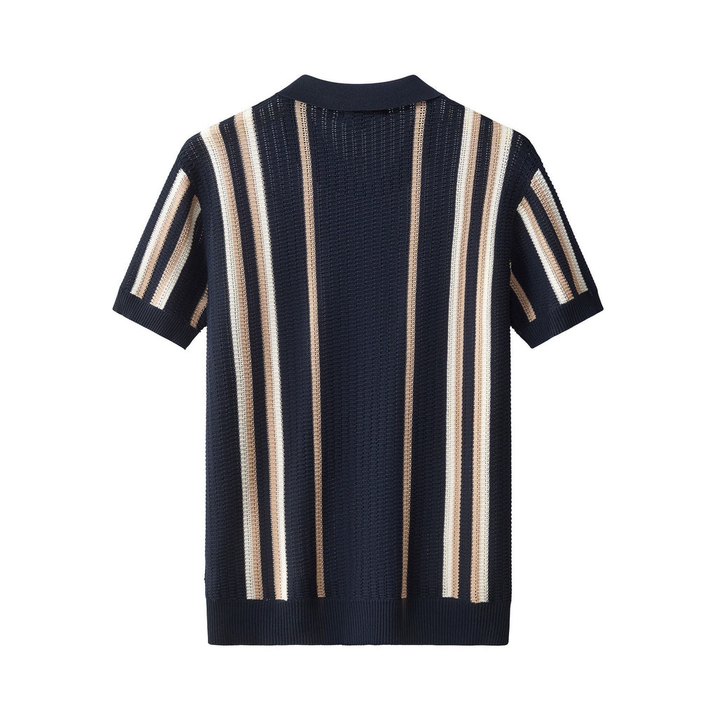 Riviera Stripe Mesh Knit SS Shirt NAVY