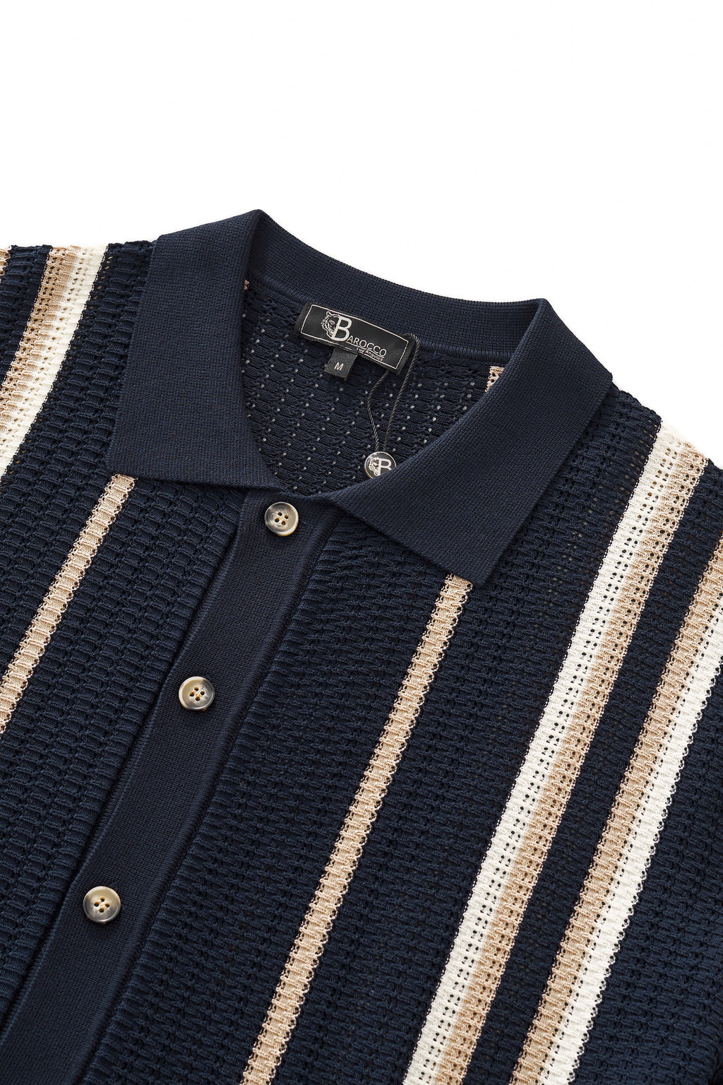 Riviera Stripe Mesh Knit SS Shirt NAVY