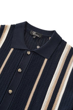 Riviera Stripe Mesh Knit SS Shirt NAVY