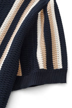 Riviera Stripe Mesh Knit SS Shirt NAVY