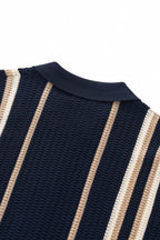 Riviera Stripe Mesh Knit SS Shirt NAVY