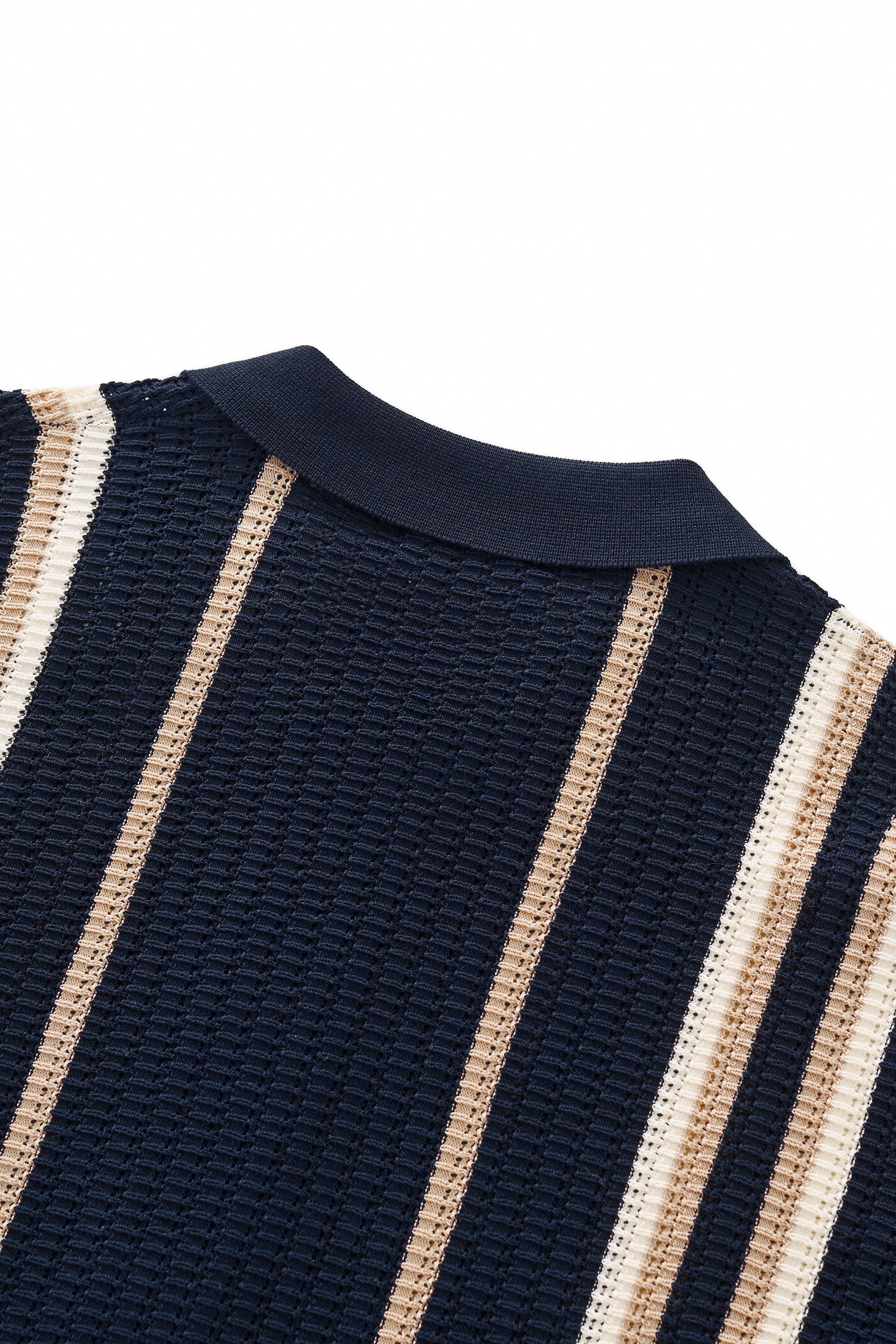Riviera Stripe Mesh Knit SS Shirt NAVY