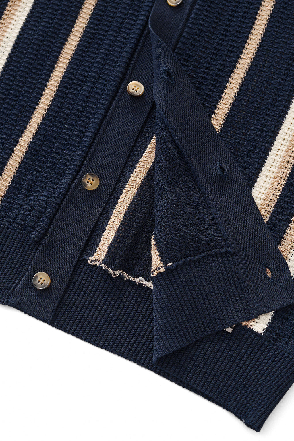 Riviera Stripe Mesh Knit SS Shirt NAVY