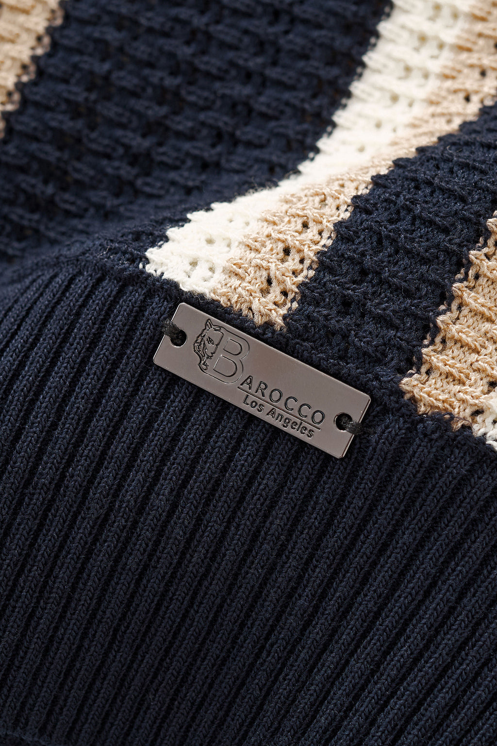 Riviera Stripe Mesh Knit SS Shirt NAVY