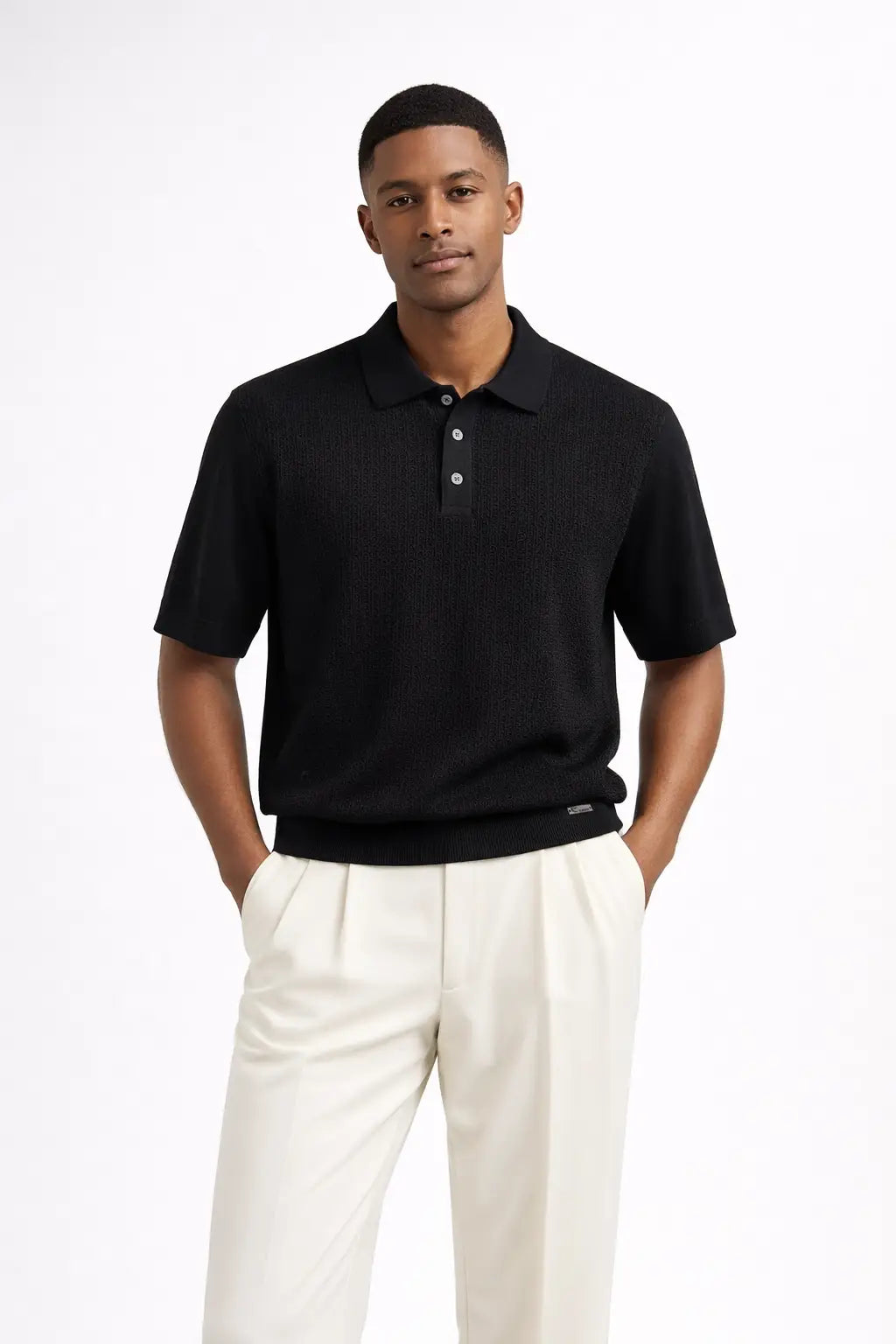 Milano Texture Knit Polo BLACK