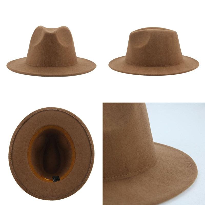 Women Luxury Fedora Hat Women Fedora Hat Women Solid Wide Brim Winter Men Hat Retro Wide Autumn Unique Style Men Hat Vintage Brown Formal Wedding Fedora Hats Stevvex