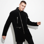 Faux Fur Collar Velvet Jacket BLACK
