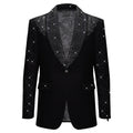 Luxurious Black Blazer with Elegant Rhinestone Emb BLACK