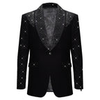 Luxurious Black Blazer with Elegant Rhinestone Emb BLACK