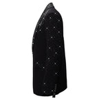 Luxurious Black Blazer with Elegant Rhinestone Emb BLACK