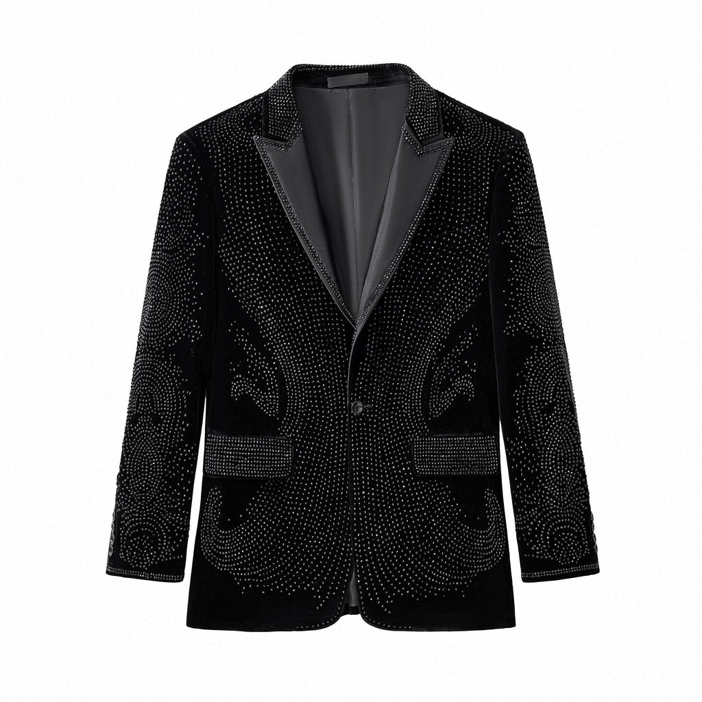 Regal Cascades Embellished Velvet Blazer BLACK/BLACK