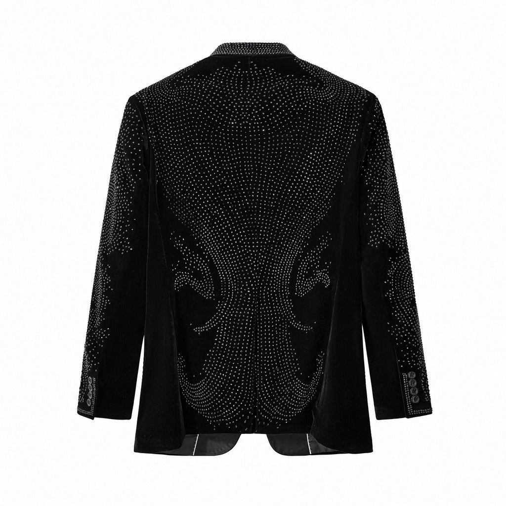 Regal Cascades Embellished Velvet Blazer BLACK/BLACK