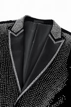 Regal Cascades Embellished Velvet Blazer BLACK/SILVER