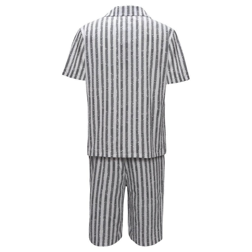 Men’s Striped Button-Up Shirt & Shorts Set WHITE/BLACK